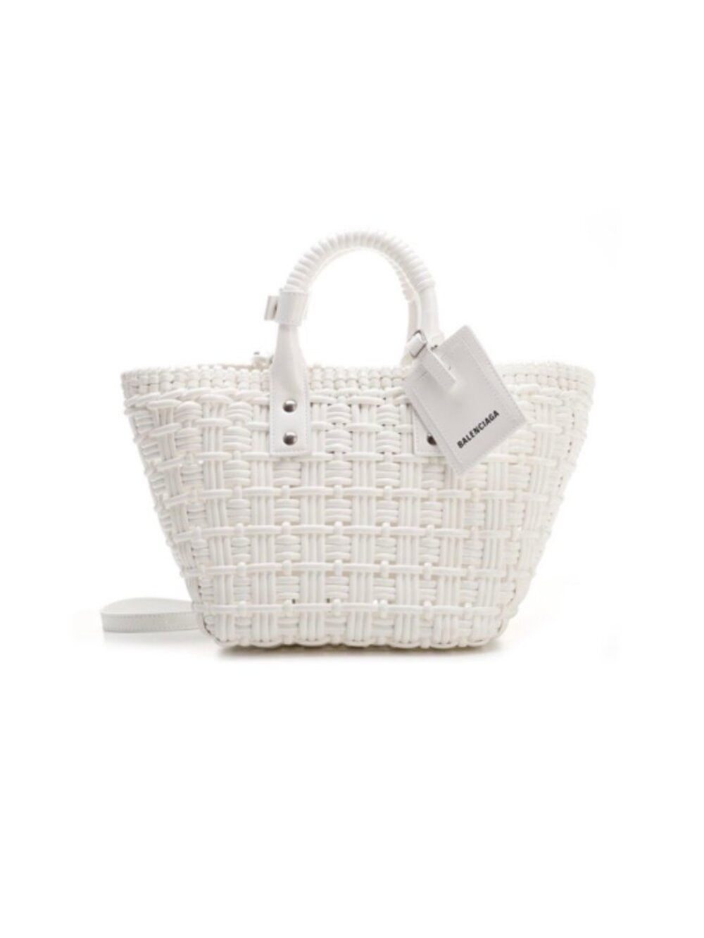 Balenciaga Women’s Braided Varnished Bistro Xs Basket Top Handle Bag Optic White
